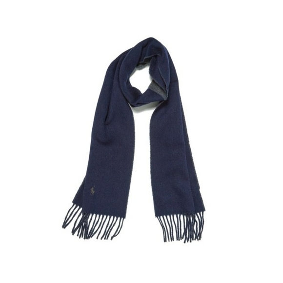 Polo Ralph Lauren Men's Classic Reversible Wool Scarf Navy Blue Grey - Picture 2 of 16